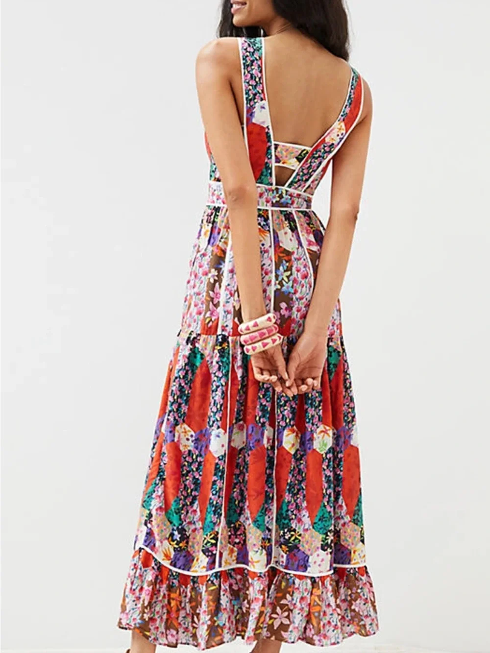 Anthropologie Red Floral Patchwork Maxi Dress - Picture 3 of 4